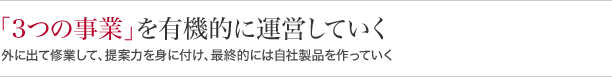 『3つの事業』を有機的に運営していく外に出て修業して、提案力を身に付け、最終的には自社製品を作っていく